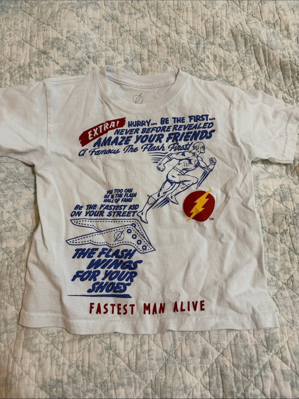 White Flash Graphic Kids Short Sleeve T‑Shirt with Red & Blue Accents